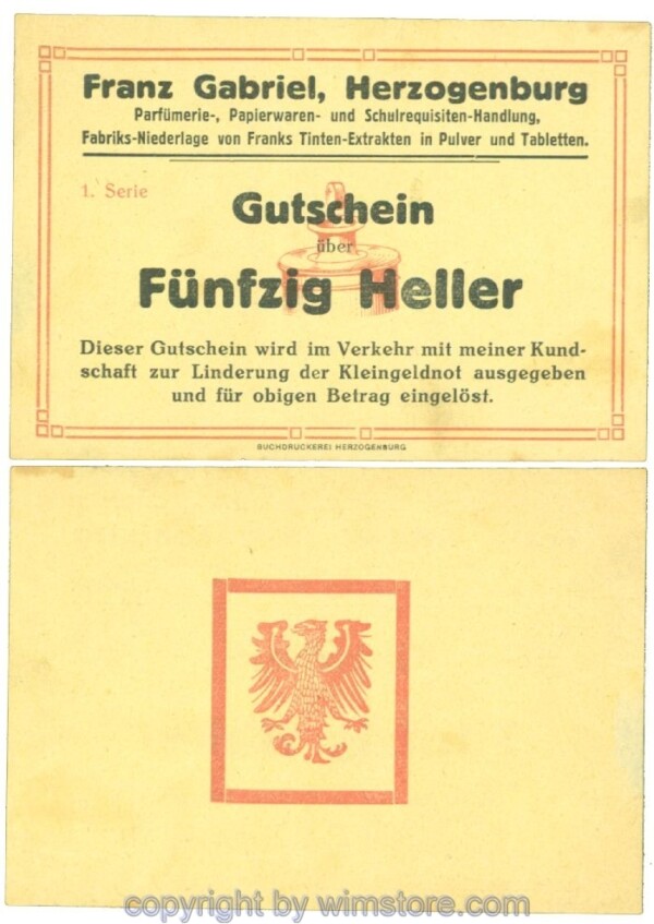 Herzogenburg, Prv. Franz Gabriel, J00370Ia, 50 Heller; 1-