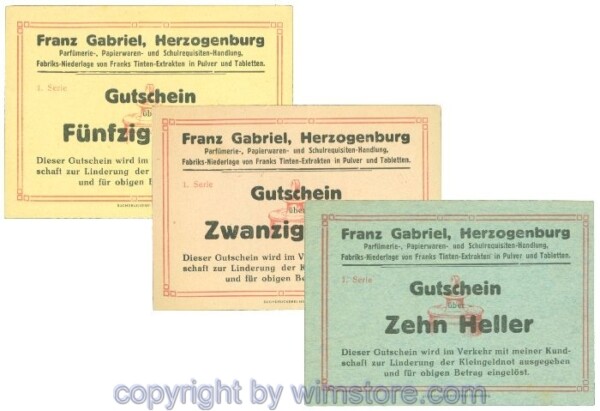 Herzogenburg, Prv. Franz Gabriel, J00370Ia, Serie 10, 20, 50 Heller; -1