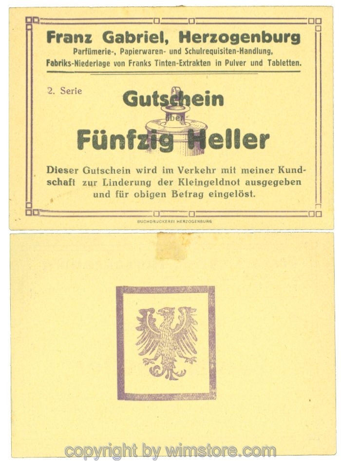 Herzogenburg, Prv. Franz Gabriel, J00370Ib, 50 Heller; 1