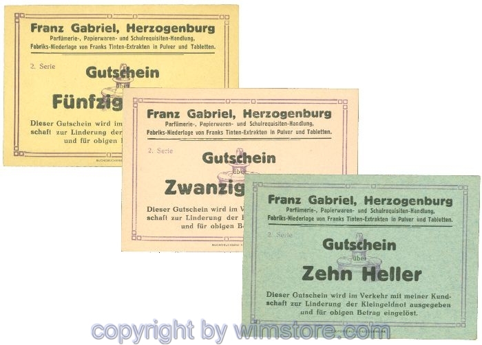 Herzogenburg, Prv. Franz Gabriel, J00370Ib, Serie 10, 20, 50 Heller; 1