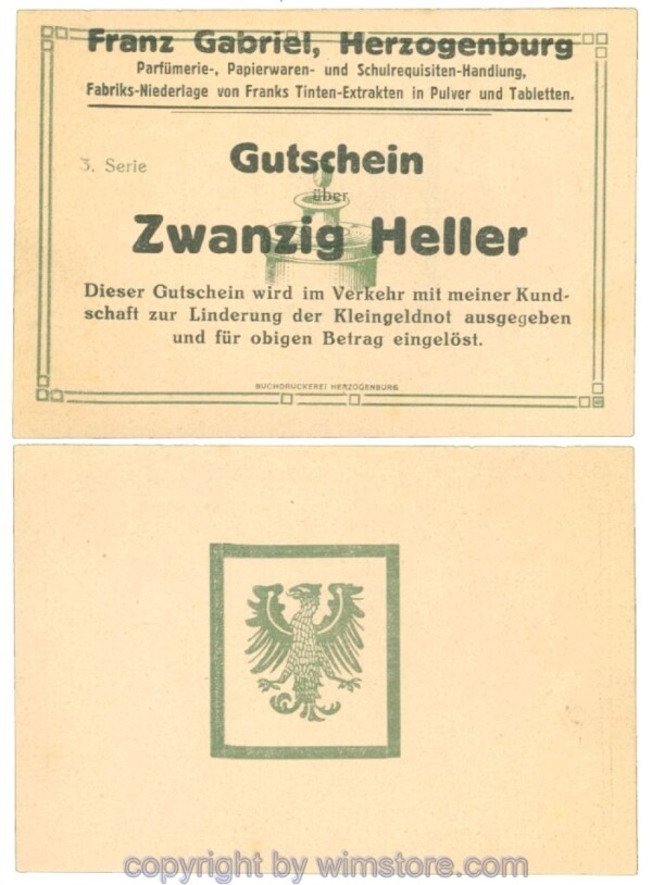 Herzogenburg, Prv. Franz Gabriel, J00370Ic, 20 Heller; 1