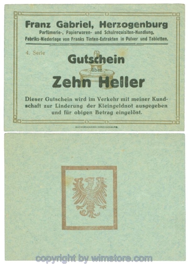 Herzogenburg, Prv. Franz Gabriel, J00370Id, 10 Heller; 1-