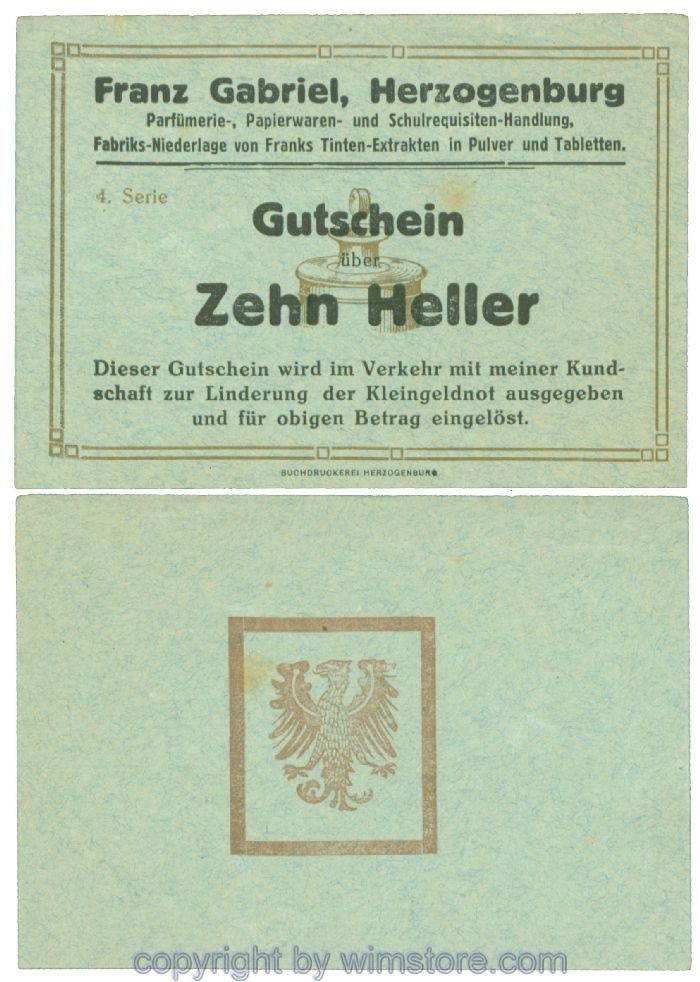Herzogenburg, Prv. Franz Gabriel, J00370Id, 10 Heller; 1-
