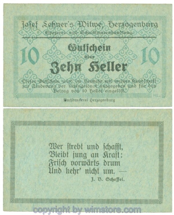 Herzogenburg, Prv. Josef Lehner's Witwe, J00372IIIa, 10 Heller; I