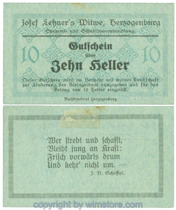 Herzogenburg, Prv. Josef Lehner's Witwe, J00372IIIa, 10 Heller; II