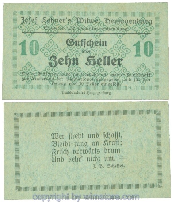 Herzogenburg, Prv. Josef Lehner's Witwe, J00372IIIa, 10 Heller; I