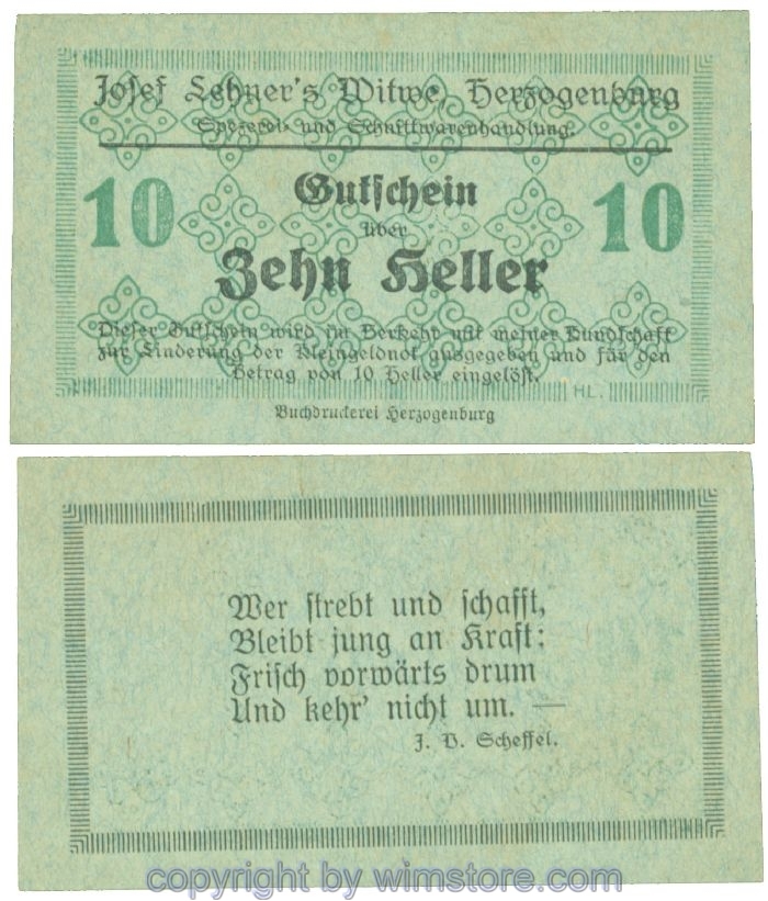 Herzogenburg, Prv. Josef Lehner's Witwe, J00372IIIa, 10 Heller; I