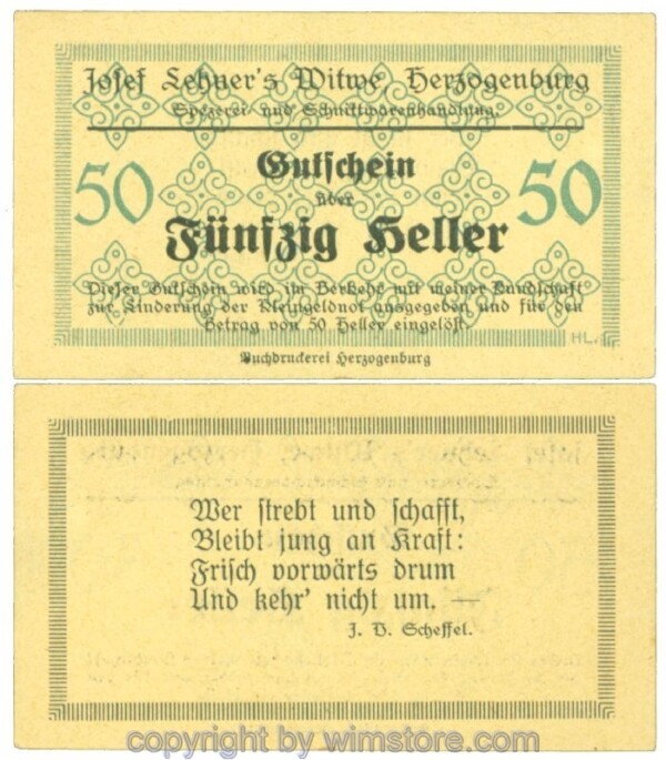 Herzogenburg, Prv. Josef Lehner's Witwe, J00372IIIc, 50 Heller; I