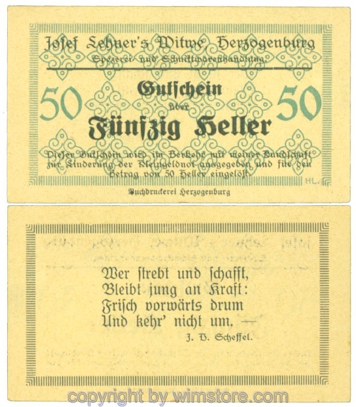 Herzogenburg, Prv. Josef Lehner's Witwe, J00372IIIc, 50 Heller; I