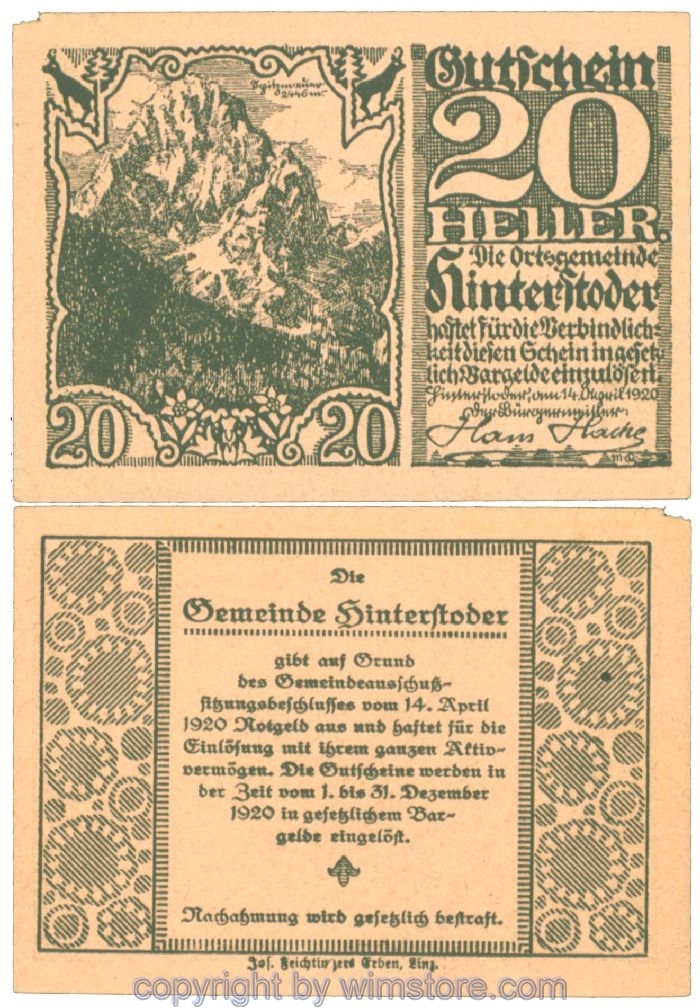 sn106791 Hinterstoder, J00377a, 20 Heller; 1