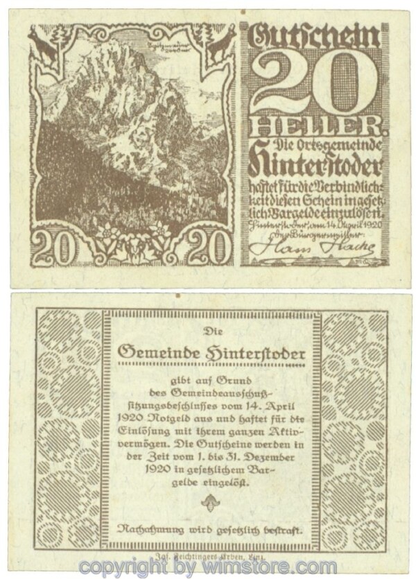 Hinterstoder, J00377d, 20 Heller; 1