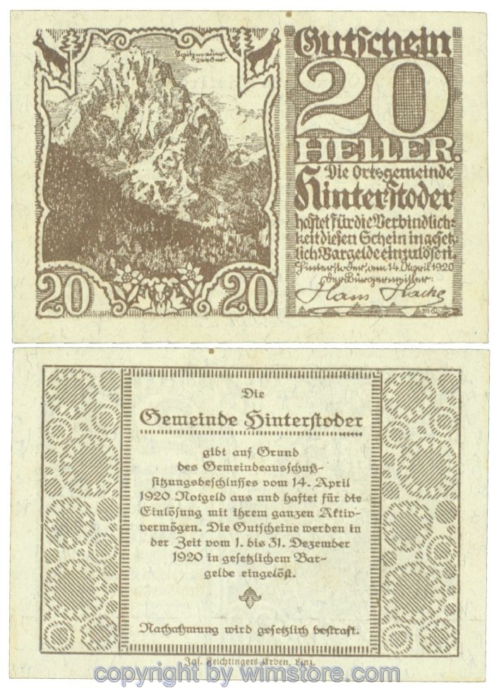 sn106800 Hinterstoder, J00377d, 20 Heller; 1