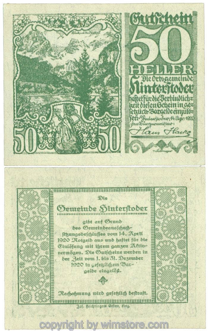 sn106805 Hinterstoder, J00377f, 50 Heller; 1-
