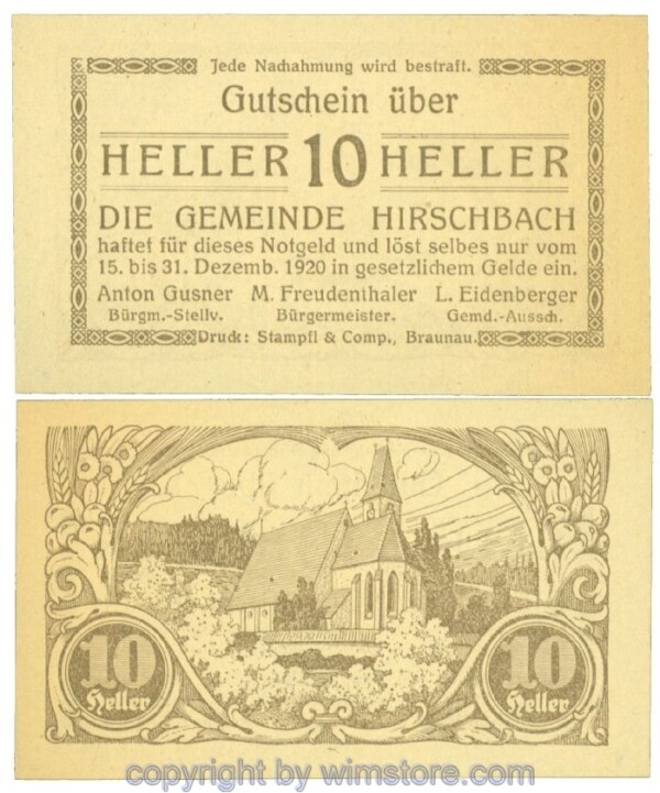 sn106844 Hirschbach, J00379e, 10 Heller; 1