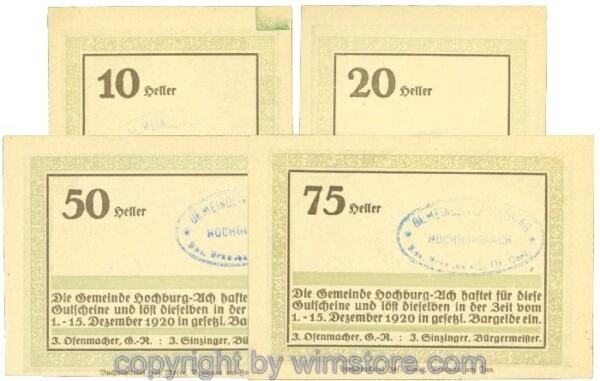 Hochburg-Ach, J00381d, Serie 10, 20, 50, 75 Heller; 1