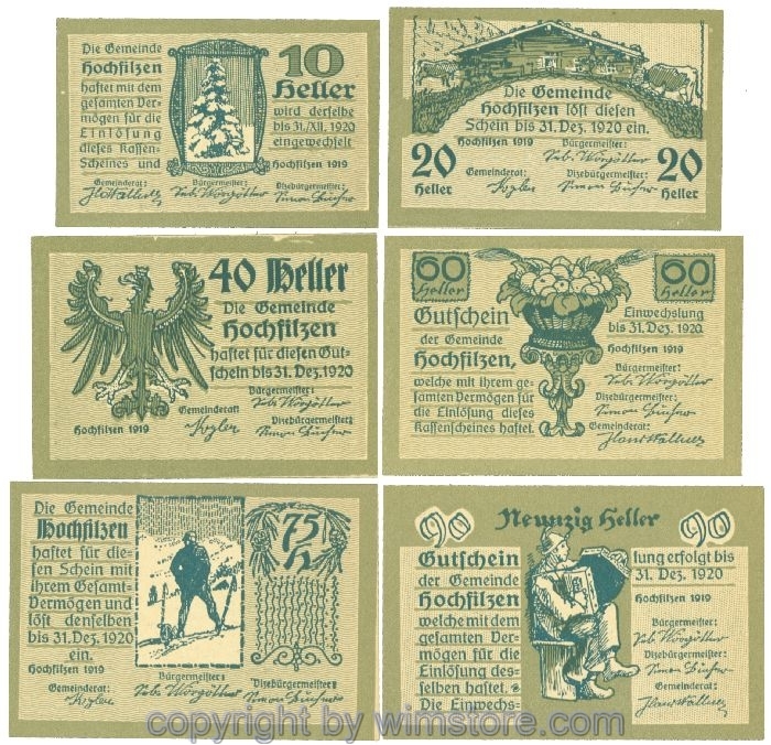 Hochfilzen, J00382b, Serie 10, 20, 40, 60, 75, 90 Heller; 1