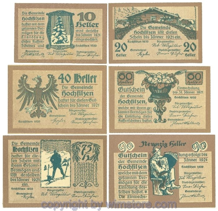 Hochfilzen, J00382c, Serie 10, 20, 40, 60, 75, 90 Heller; 1