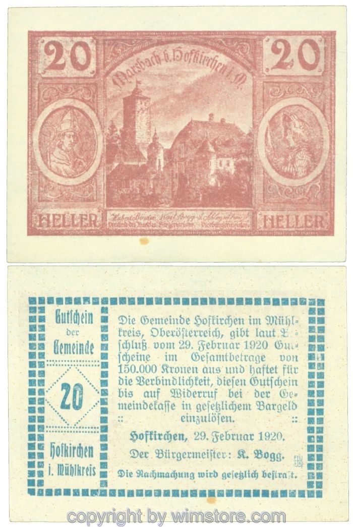 Hofkirchen im Mühlkreis, J00386b, 20 Heller; 1
