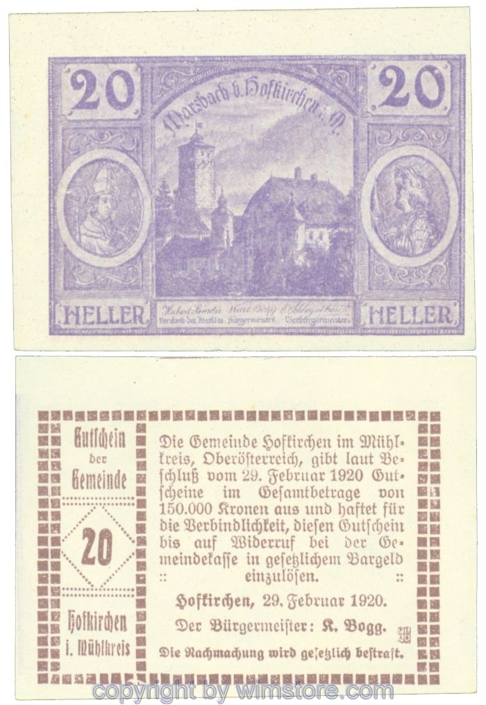 Hofkirchen im Mühlkreis, J00386c, 20 Heller; 1
