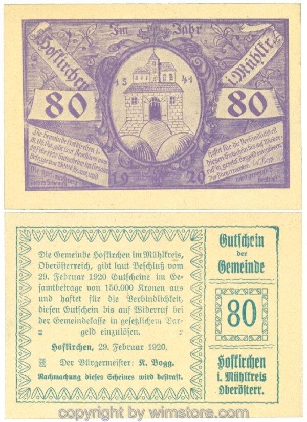 Hofkirchen im Mühlkreis, J00386c, 80 Heller; 1