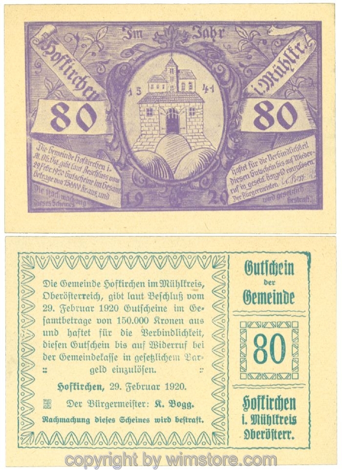 Hofkirchen im Mühlkreis, J00386c, 80 Heller; 1