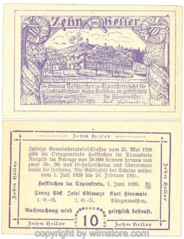 Hofkirchen im Traunkreis, J00387Ia, 10 Heller; 1
