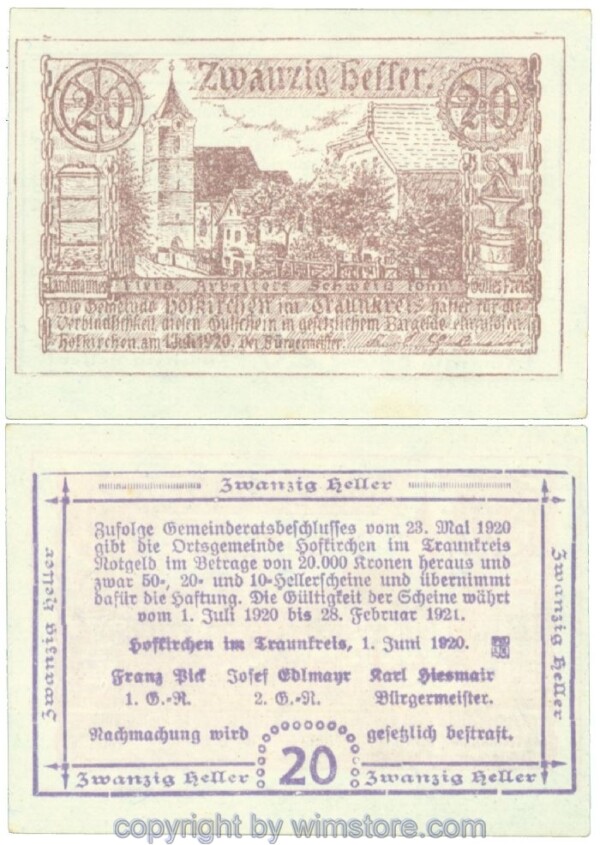 Hofkirchen im Traunkreis, J00387Ia, 20 Heller; 1
