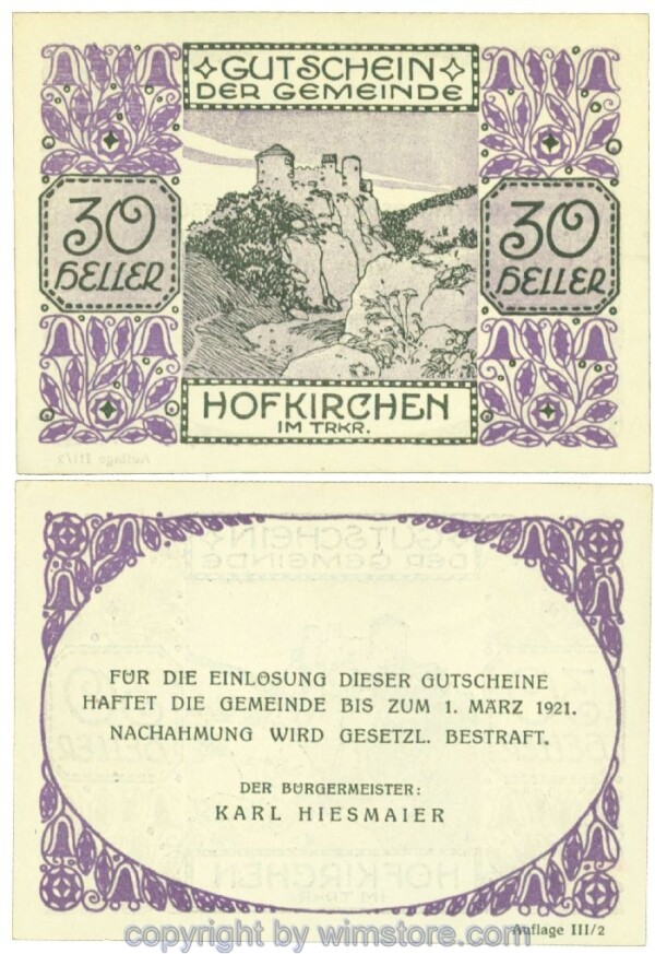 Hofkirchen im Traunkreis, J00387IIIb, 30 Heller; 1