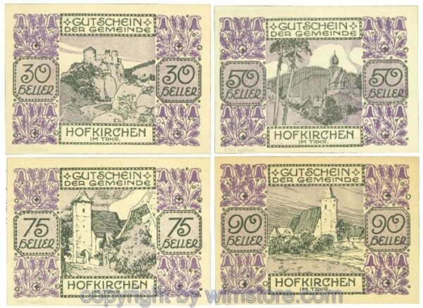 Hofkirchen im Traunkreis, J00387IIIb, Serie 30, 50, 75, 90 Heller; 1