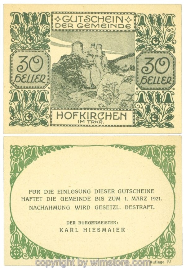 Hofkirchen im Traunkreis, J00387IIIc, 30 Heller; 1