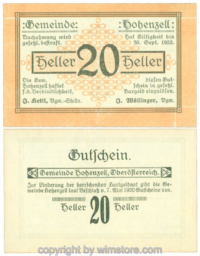 Hohenzell, J00389I5, 20 Heller; 1