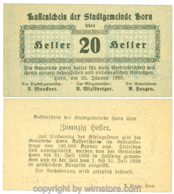 Horn, J00397I8, 20 Heller; I