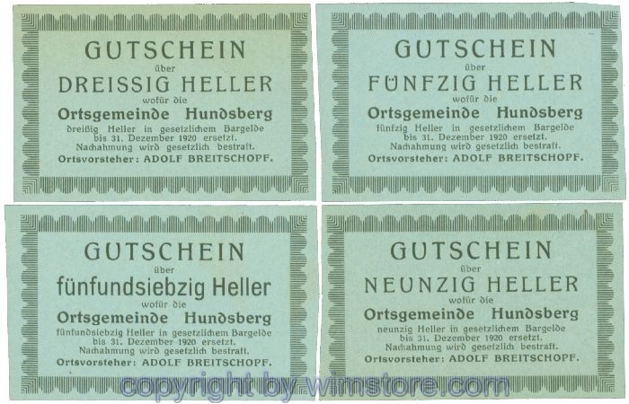 sn107080 Hundsberg, J00402SIBa, Serie 30, 50, 75, 90 Heller; 1-, etwas gedunkelt