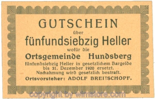 Hundsberg, J00402SIBe, 75 Heller; 1