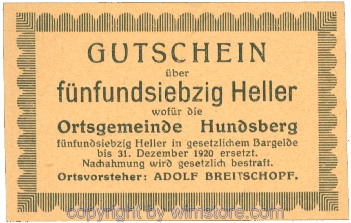 sn107084 Hundsberg, J00402SIBe, 75 Heller; 1