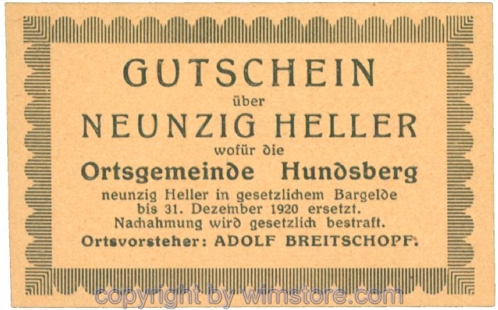 sn107085 Hundsberg, J00402SIBe, 90 Heller; 1