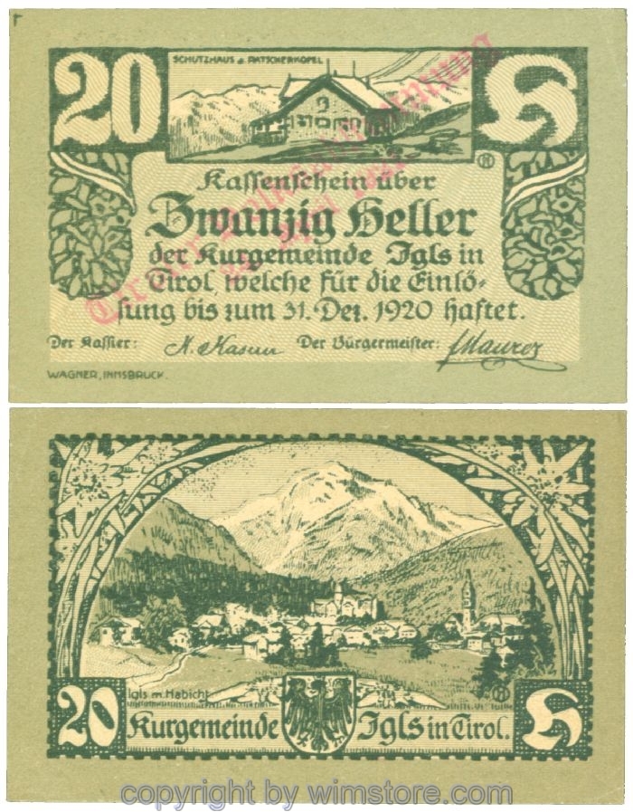 sn107116 Igls, J00403Sf, 20 Heller; 1