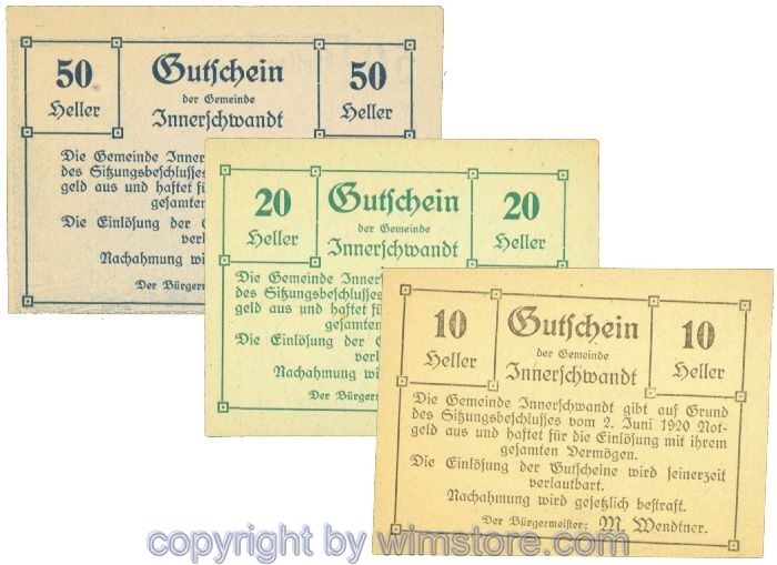 sn107165 Innerschwandt, J00408, Serie 10, 20, 50 Heller; 1