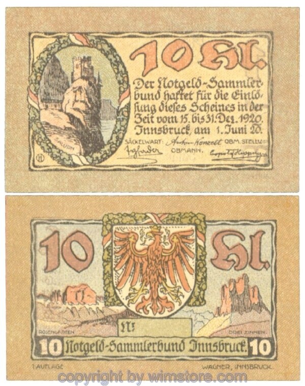 Innsbruck, Prv. Notgeld-Sammlerbund, J00412Ia, 10 Heller; 1