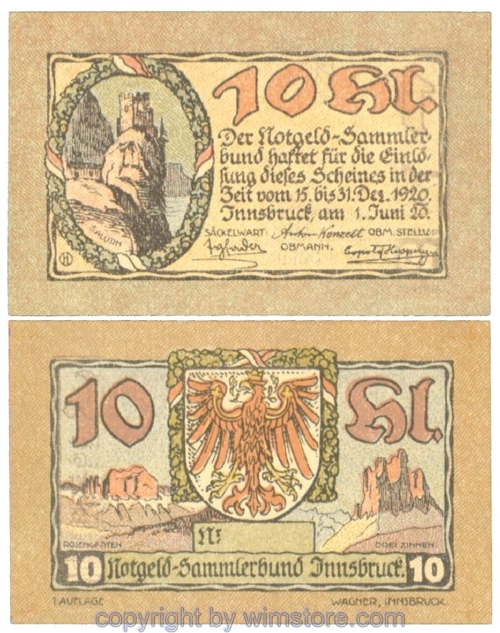 sn107178 Innsbruck, Prv. Notgeld-Sammlerbund, J00412Ia, 10 Heller; 1
