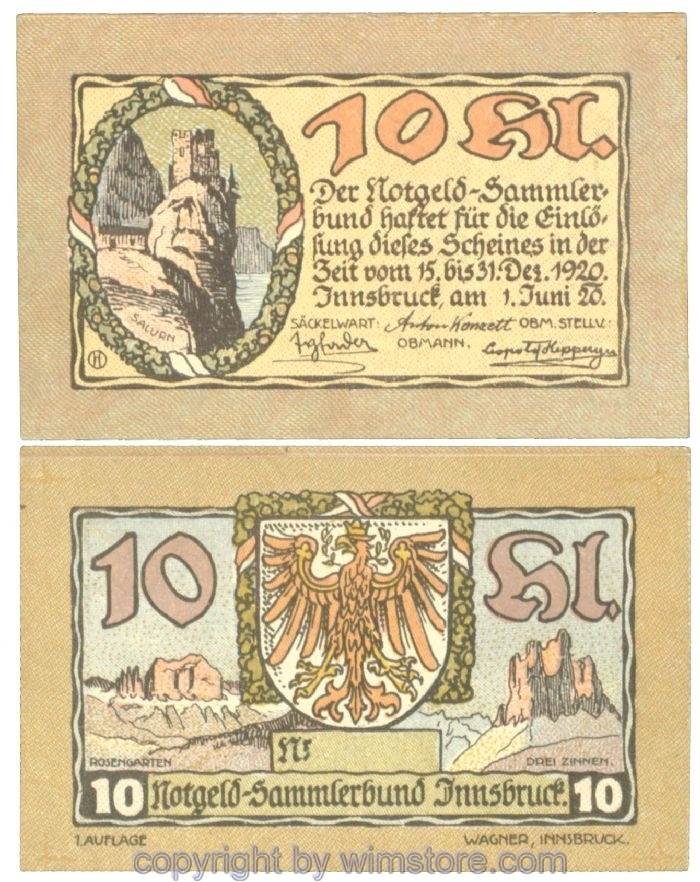 sn107179 Innsbruck, Prv. Notgeld-Sammlerbund, J00412Ia, 10 Heller; 1-