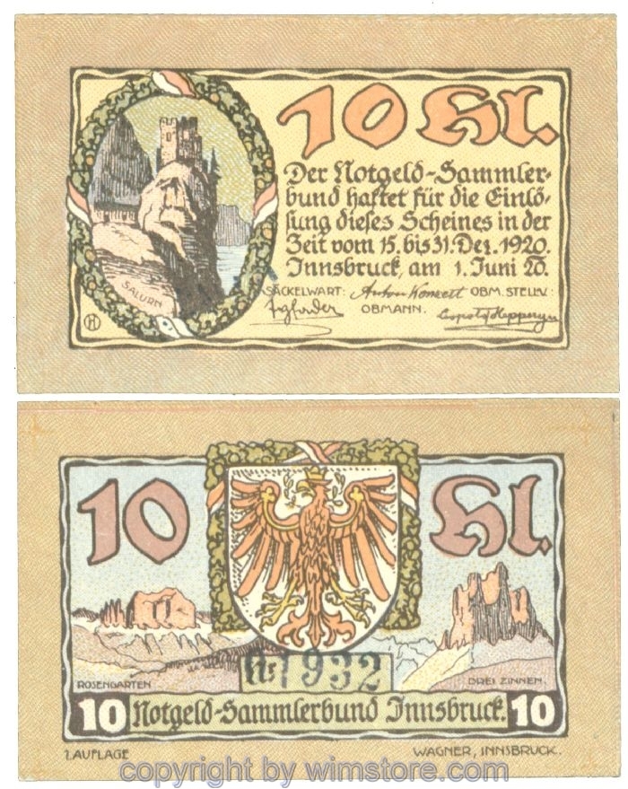 sn107183 Innsbruck, Prv. Notgeld-Sammlerbund, J00412Ie, 10 Heller; 1