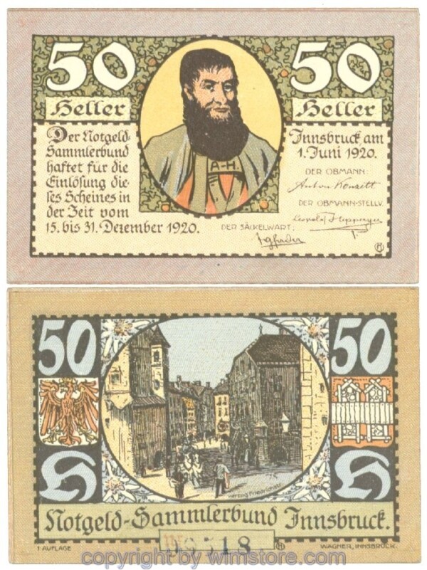 Innsbruck, Prv. Notgeld-Sammlerbund, J00412Ie, 50 Heller; 1