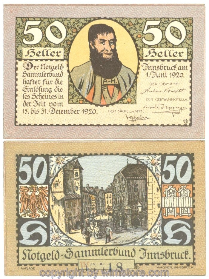 sn107185 Innsbruck, Prv. Notgeld-Sammlerbund, J00412Ie, 50 Heller; 1