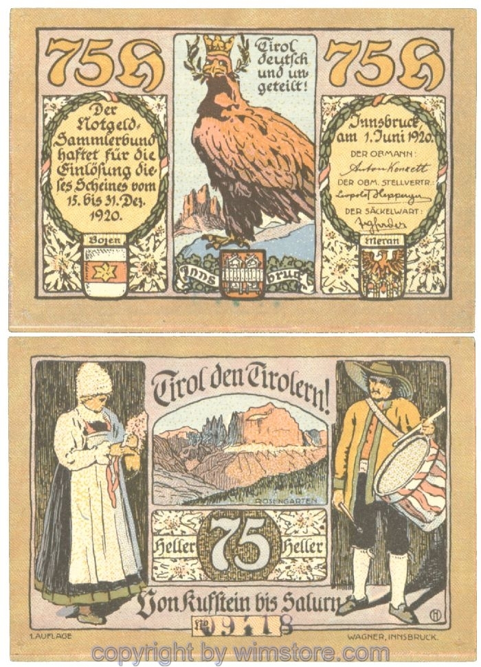 sn107186 Innsbruck, Prv. Notgeld-Sammlerbund, J00412Ie, 75 Heller; 1