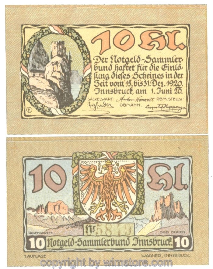 sn107188 Innsbruck, Prv. Notgeld-Sammlerbund, J00412If, 10 Heller; 1
