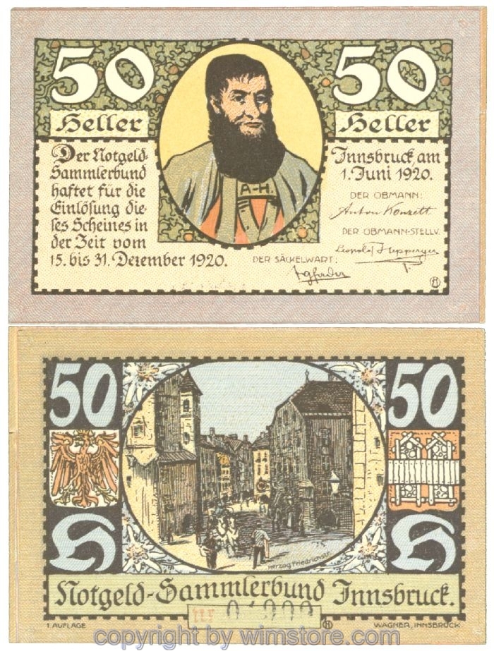 sn107191 Innsbruck, Prv. Notgeld-Sammlerbund, J00412If, 50 Heller; 1