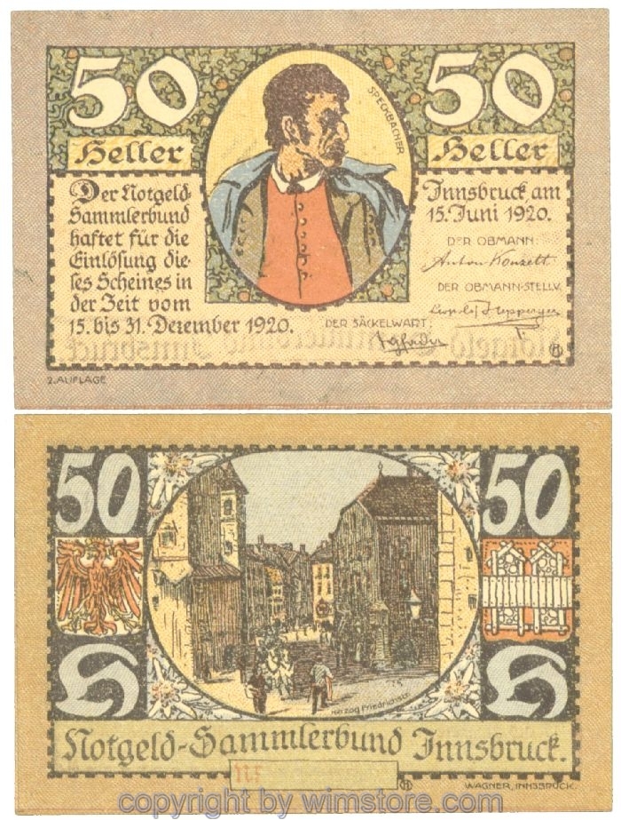 sn107194 Innsbruck, Prv. Notgeld-Sammlerbund, J00412IIa, 50 Heller; 1