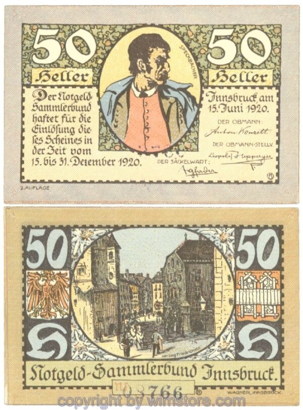 Innsbruck, Prv. Notgeld-Sammlerbund, J00412IIe, 50 Heller; 1