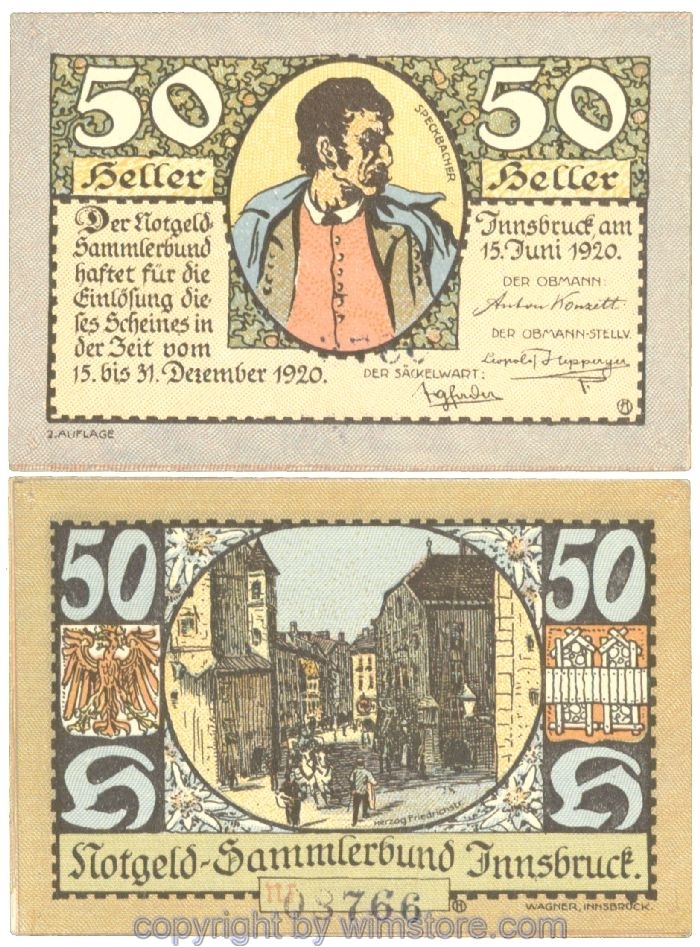sn107198 Innsbruck, Prv. Notgeld-Sammlerbund, J00412IIe, 50 Heller; 1